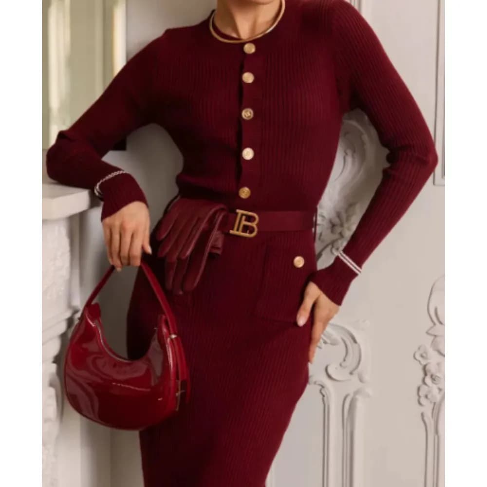 Robe à col rond avec taille ajustée et jupe à cordon de serrage