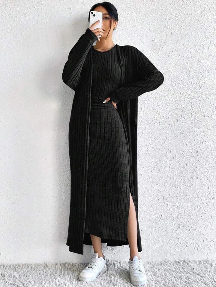 Robe gilet à manches longues, manteau Long, costume décontracté pour femmes, mode automne