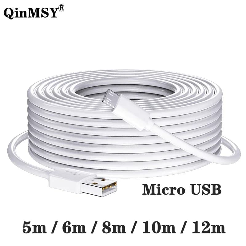 Câble de surveillance de caméra intelligente Micro USB, 5M 10M, caméra Web, charge à distance, Date 