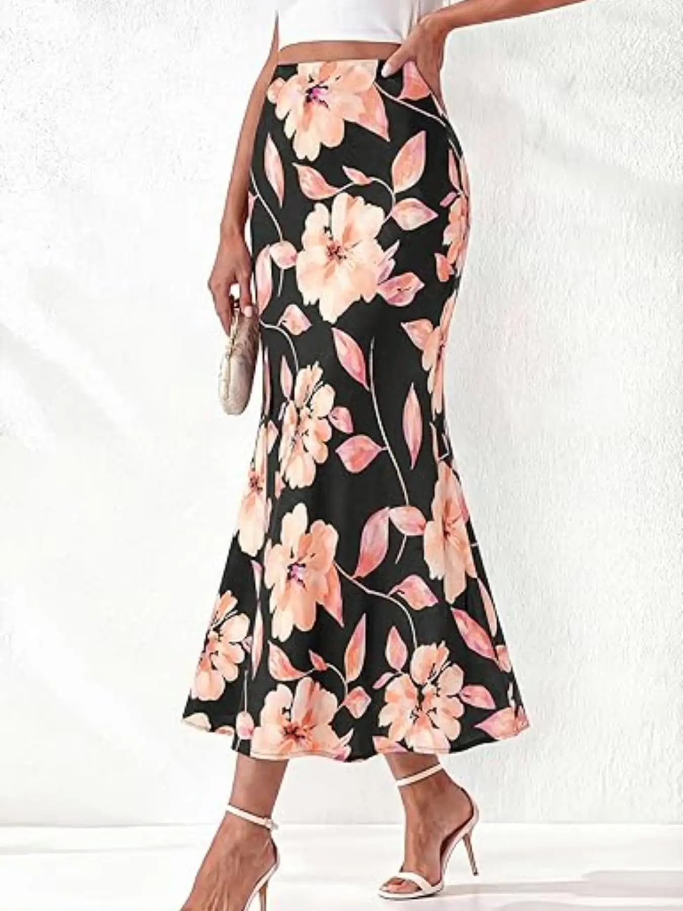 Robe midi en soie style bohème pour femme, taille haute, coupe trapèze, imprimé tendance, printemps-