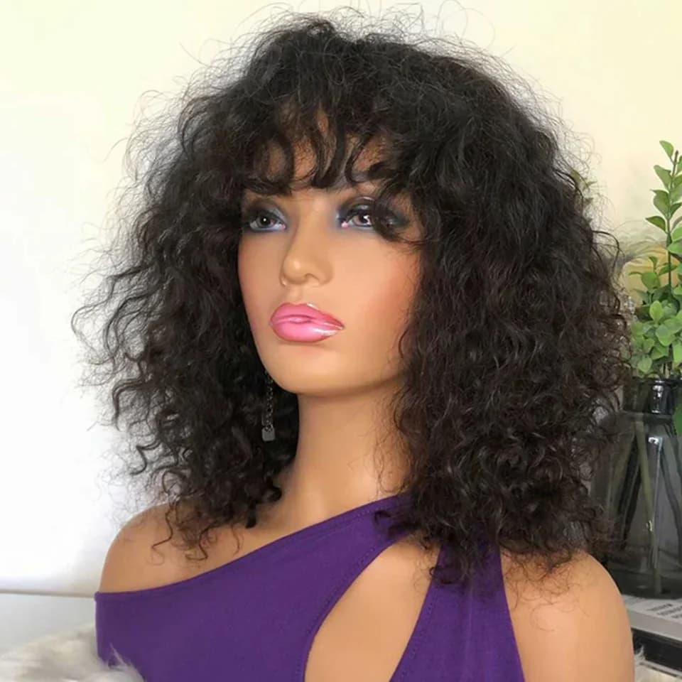 Perruques de cheveux humains courts bouclés Bob avec frange perruques entièrement fabriquées à la Ma