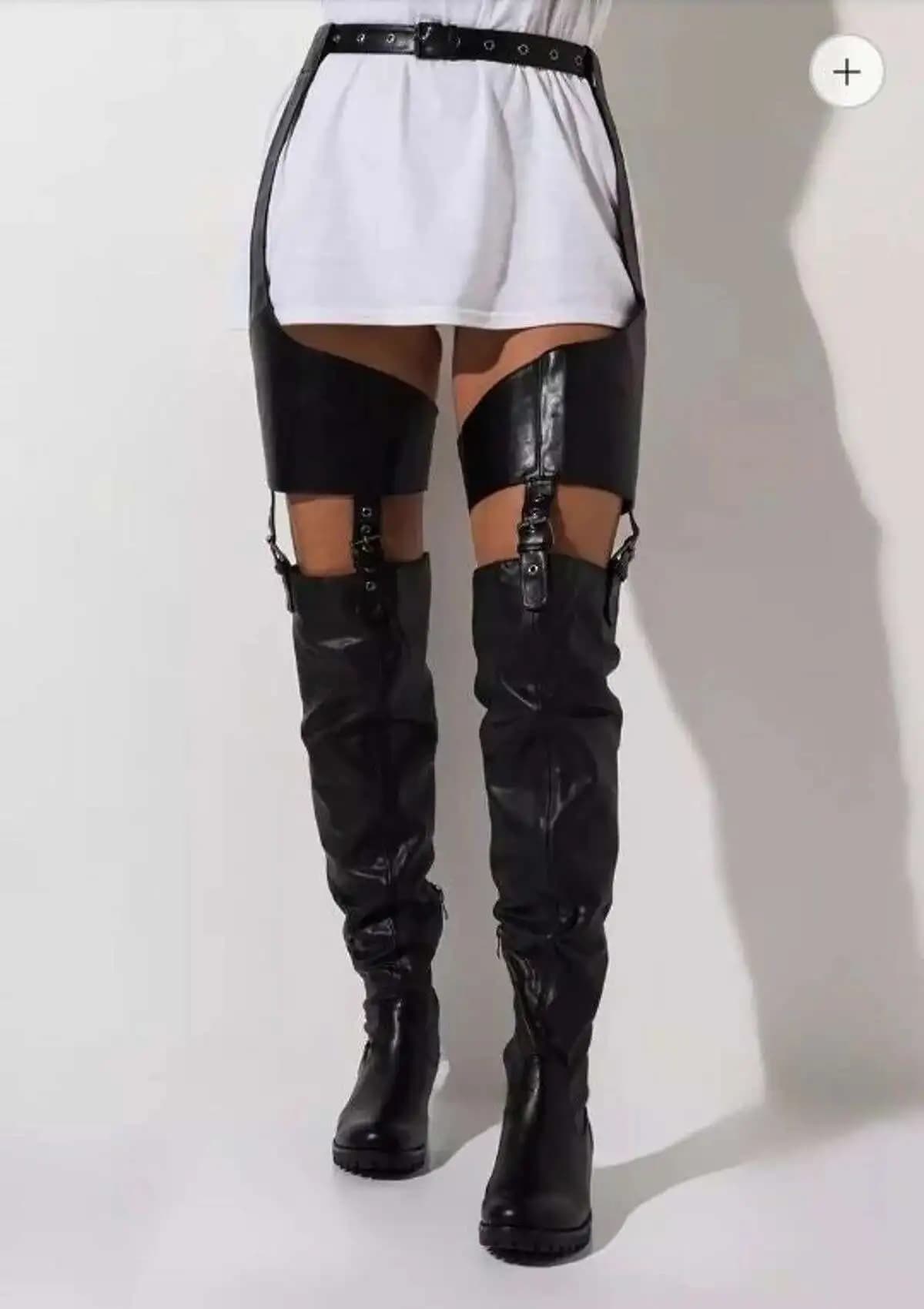 Cuissardes hautes noires à talons bas pour femmes, bottes au-dessus du genou en cuir Pu