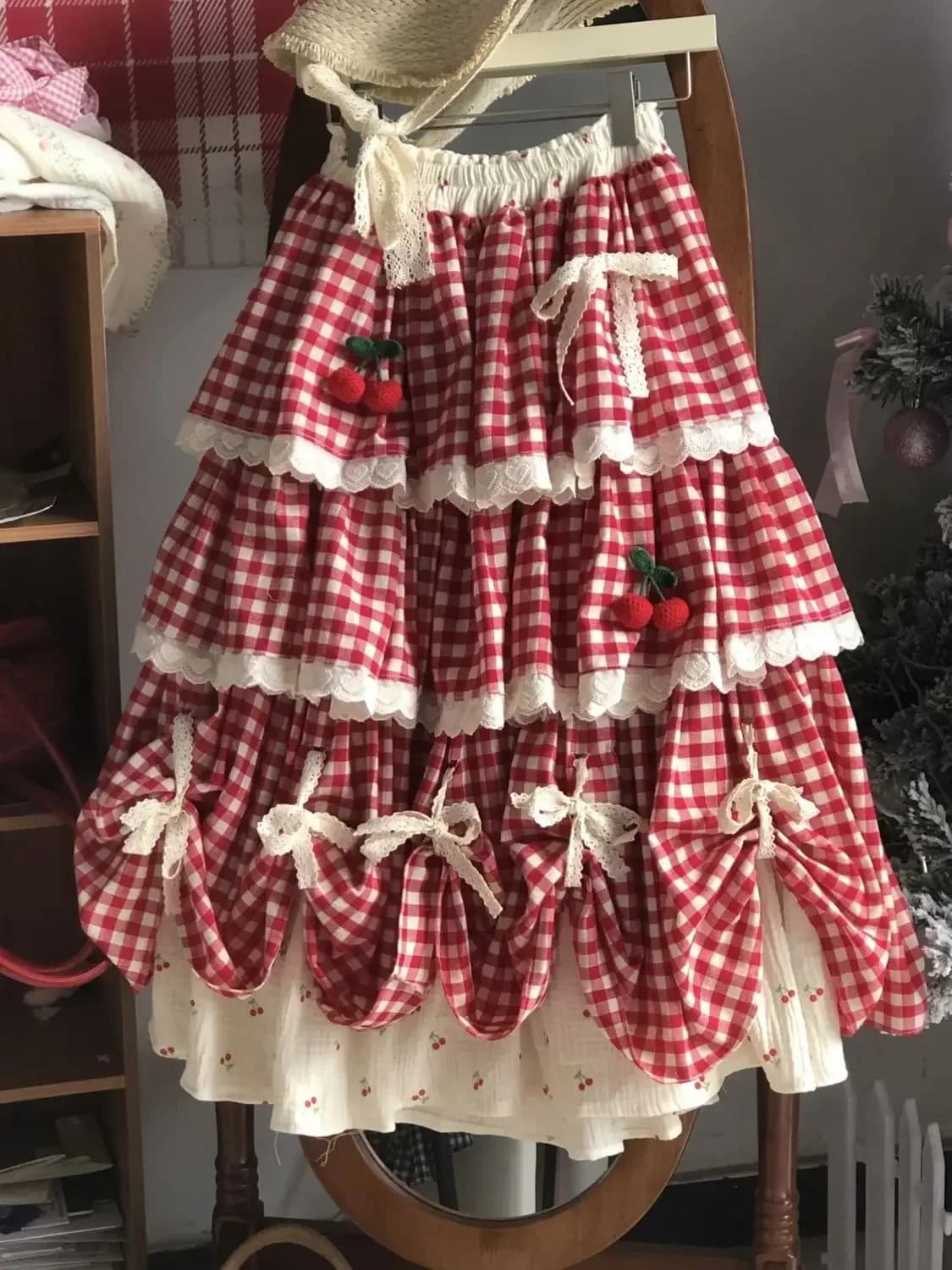 Mori – jupe à carreaux en dentelle pour filles, ample avec taille élastique, amincissante, ligne a, 