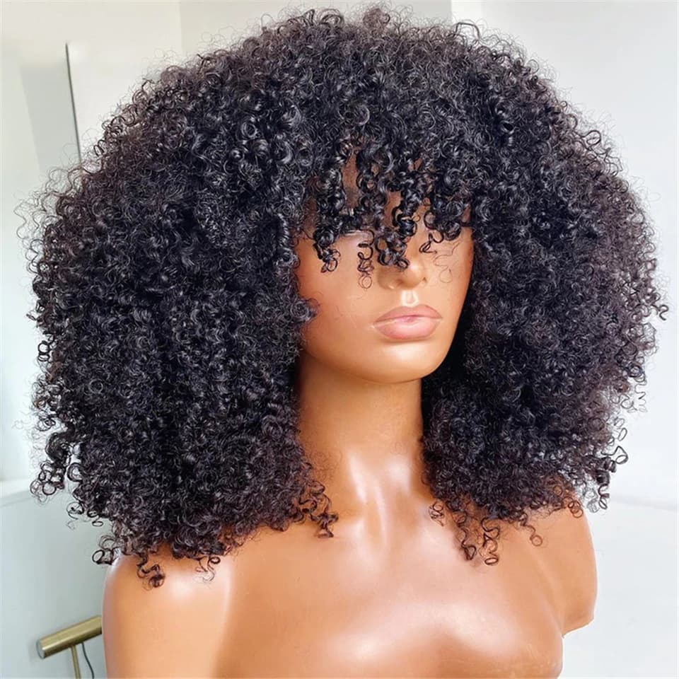 Perruque courte bouclée afro kinky marron 100 % cheveux humains, perruque brésilienne Remy pour femm