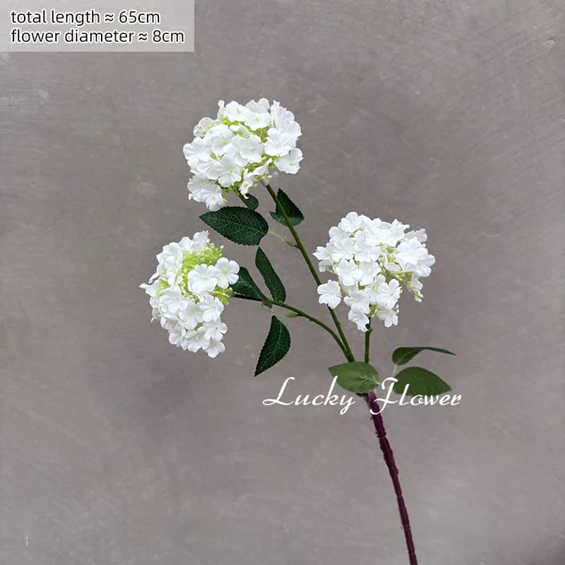 Fleurs artificielles haut de gamme en soie, hydrangea à trois têtes, longue branche, pour décoration