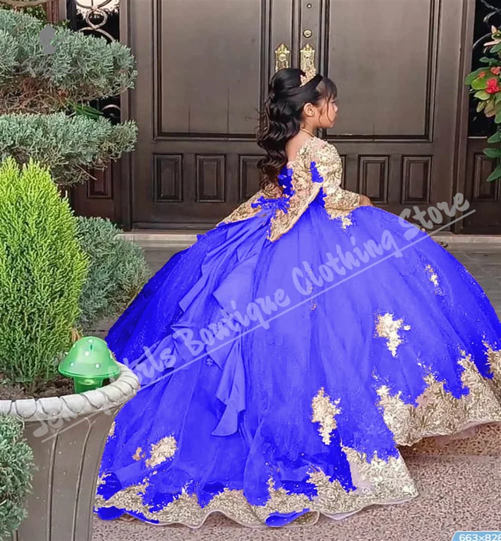 Robe de luxe à fleurs roses pour filles, pour mariage, avec nœud moelleux, manches longues, avec des