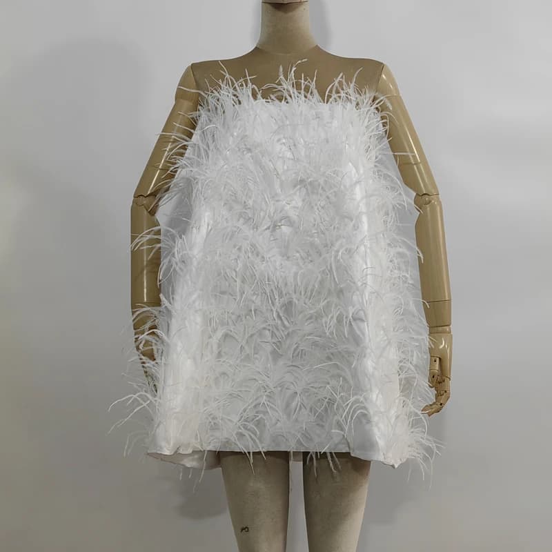 Jupe en fourrure d'autruche faite à la main, longueur 60 cm, demi-jupe pour femme, robe, jupe trapèz