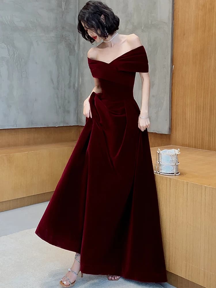 Lautaro printemps longue luxe élégant vin rouge doux velours soirée robes de mariée pour les femmes 