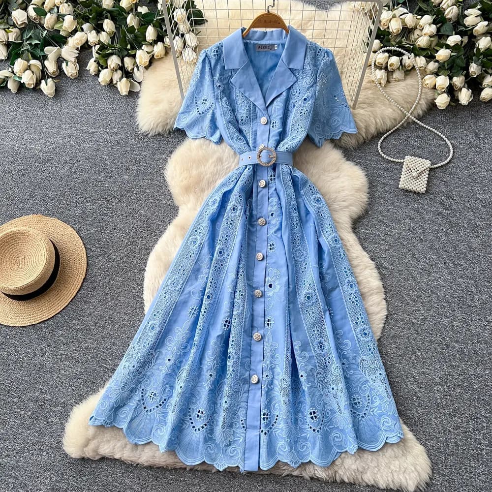 Robe longue pour femme, style Y2K, streetwear, à découpes, manches courtes, en dentelle, taille ajus