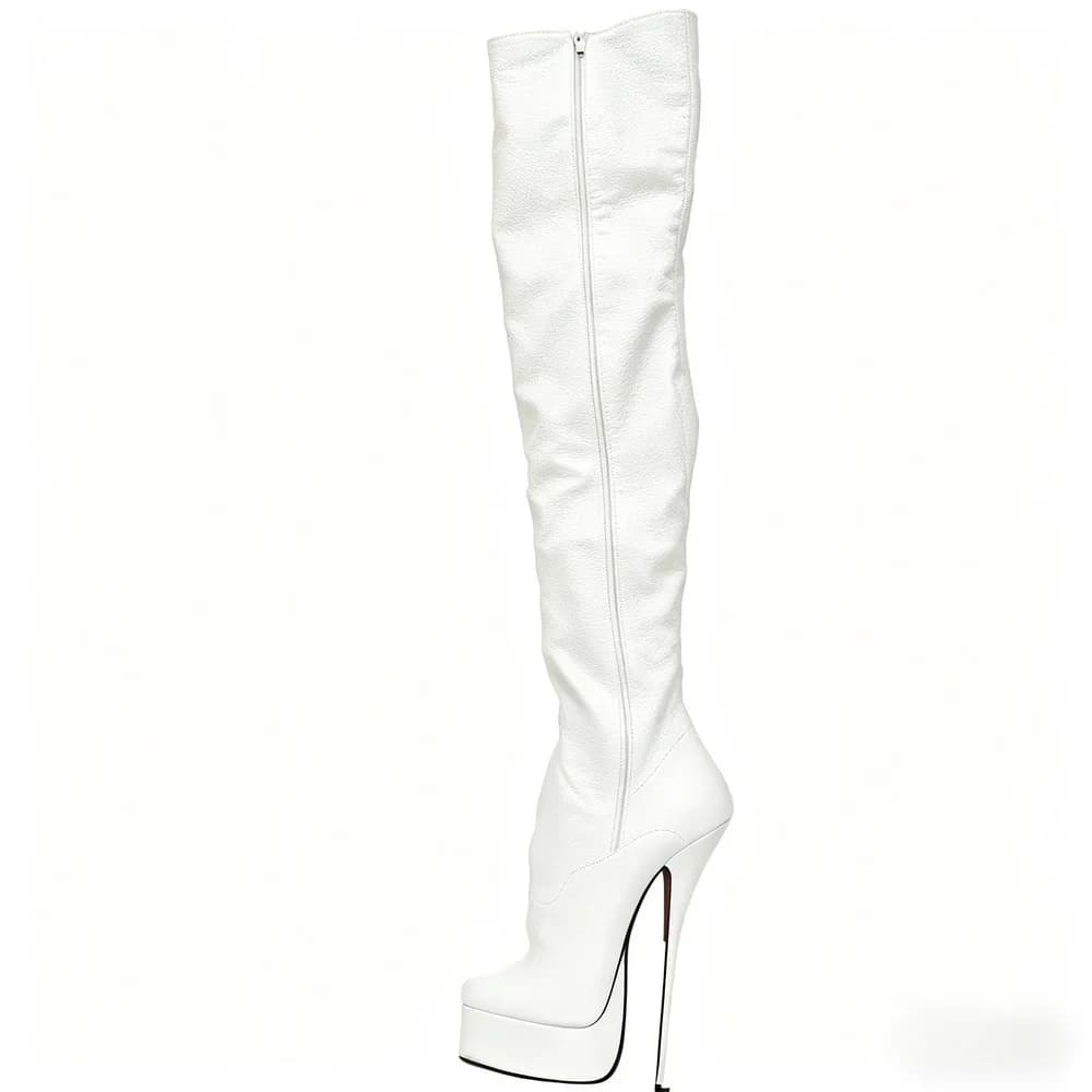 Bottes hautes pour femmes, talon aiguille métallique sexy de 21 cm, bottes longues à plateforme, cha