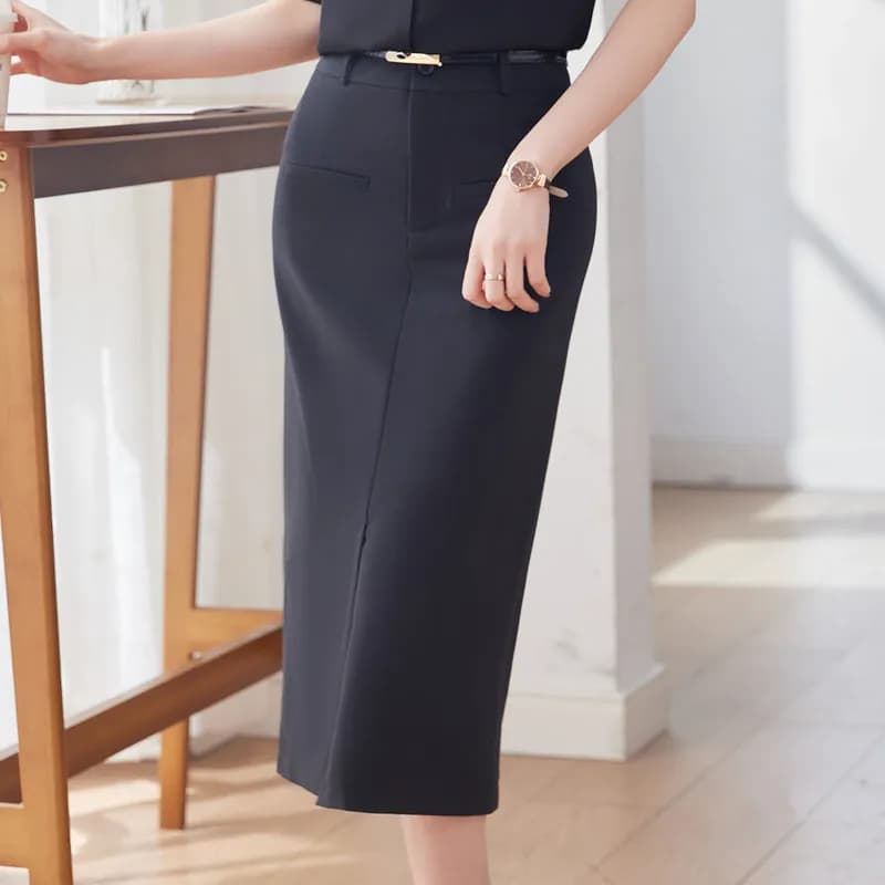 NAVIU-Jupe Midi Vintage pour Femme avec Fente Latérale, Crayon, Taille Haute, Ceintures Élégantes, M