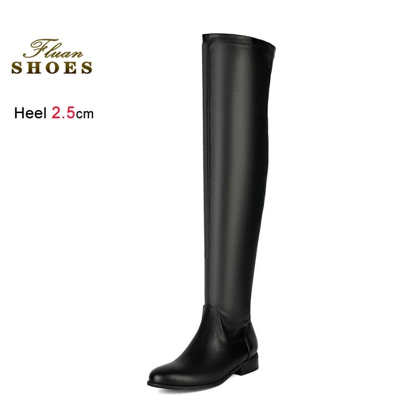 2025 automne hiver bottes extensibles femmes chaussures bout rond talon grossier sur le genou bottes