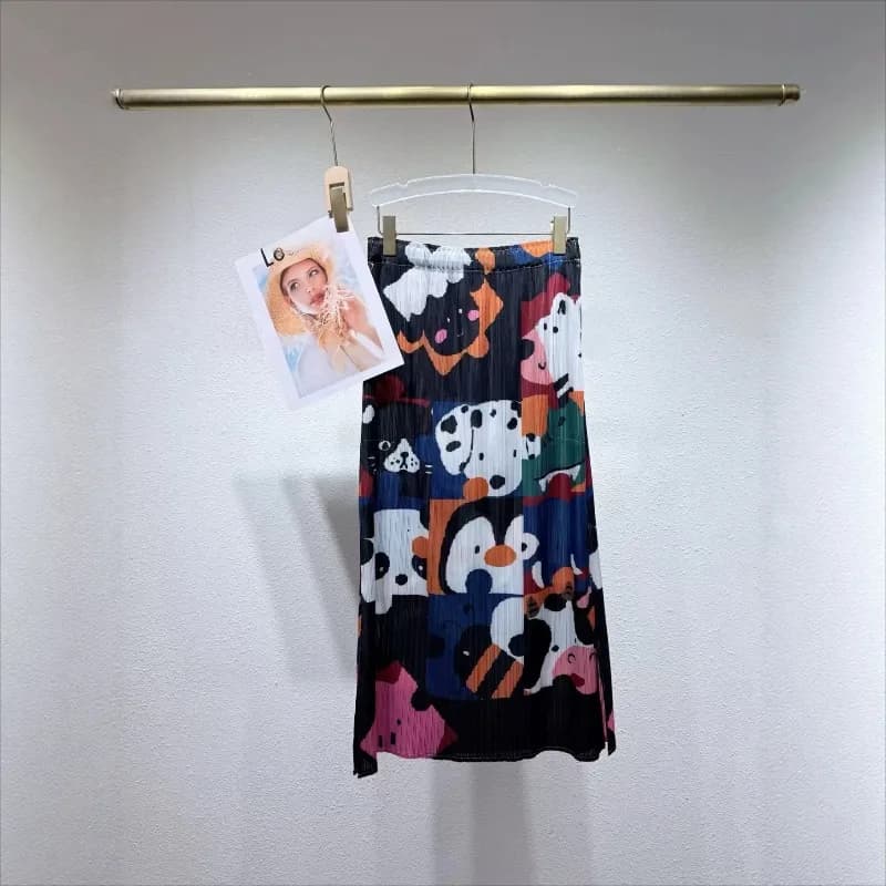 Jupe plissée Miyake à imprimé original, nouvelle collection été 2026, motif numérique, fentes latéra