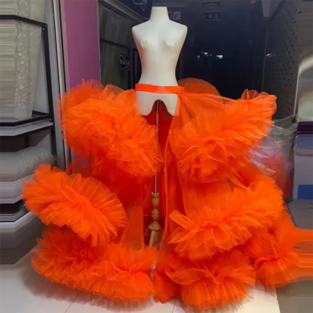 Jupes bouffantes à volants orange pour femmes, surjupes en tulle à plusieurs niveaux, jupe longue po