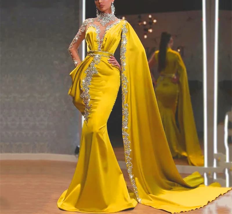 Robe de soirée pour femmes, élégante, Slim, transparente, manches longues, Vintage, longueur au sol,