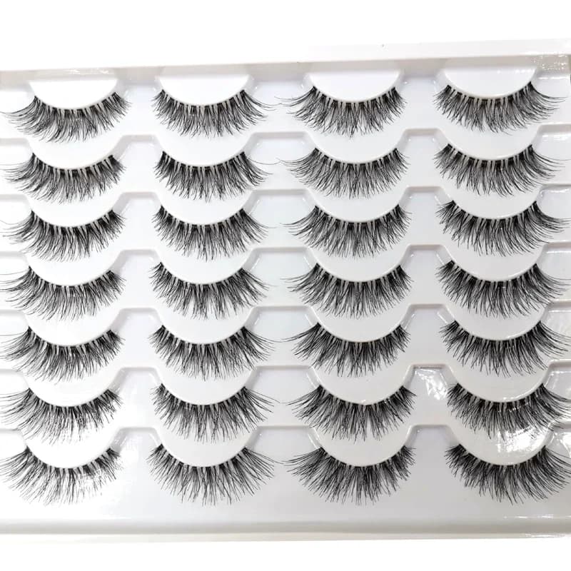 14 paires de faux cils faits à la main tige transparente croix douce cils longs naturels outils de m
