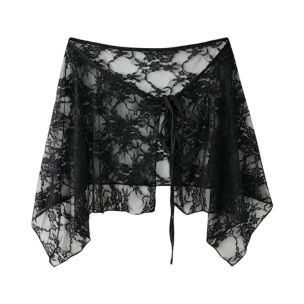 Accessoires vestimentaires : Mini-jupe en dentelle à lacets français, broderie, ourlet irrégulier, v
