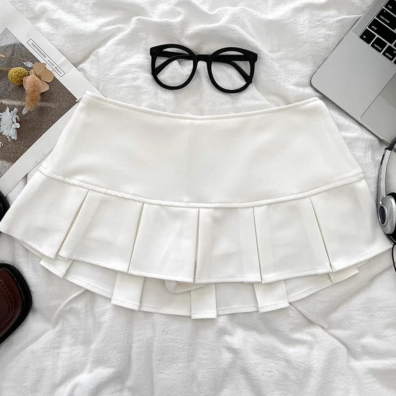 Mini jupe plissée taille basse noire Y2K, avec short intégré, Micro mini-jupe pour femmes et adolesc
