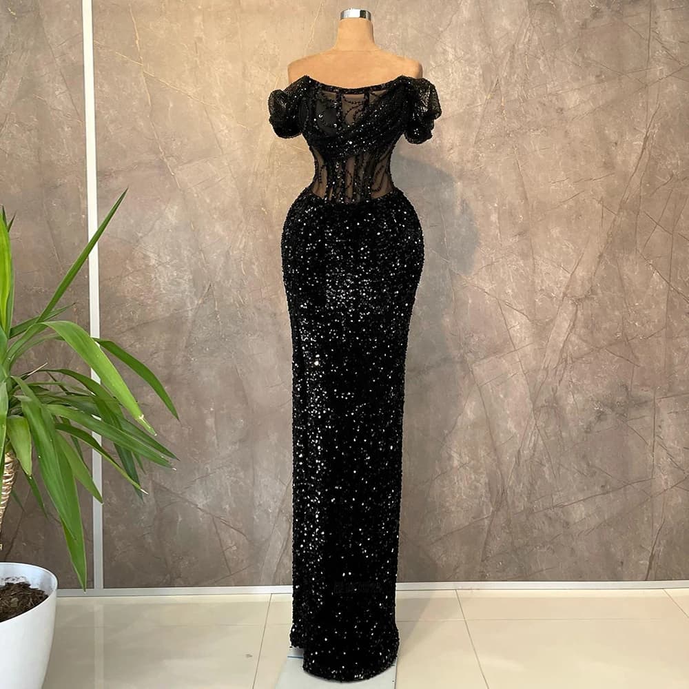 Robes de soirée formelles noires longues de luxe 2025 femmes paillettes sirène robe de soirée élégan