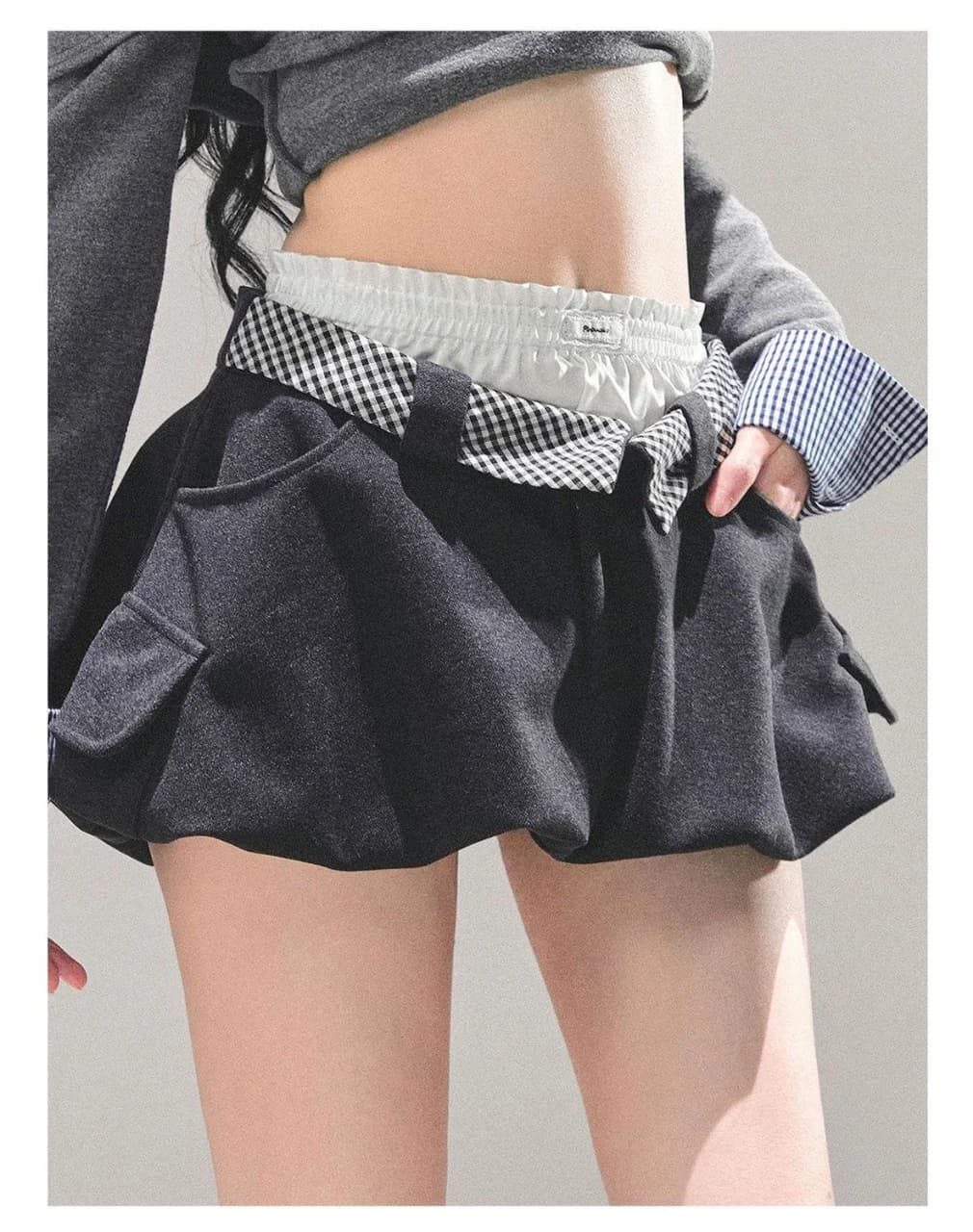 Femme Boule Bouffante Mini Jupe-Plaid Noeud Détail, Taille Haute Casual Bas, Y2K Esthétique Streetwe