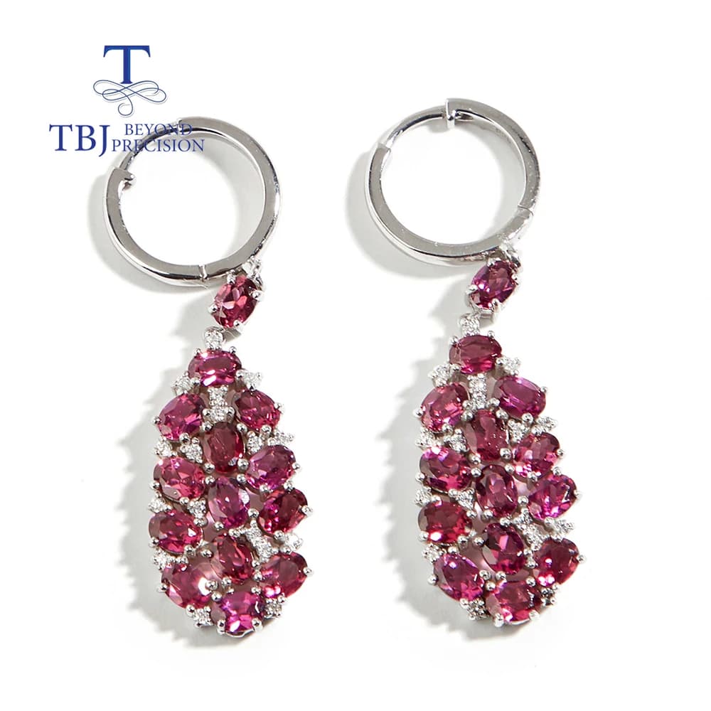Boucles d'Oreilles Pendantes en Argent pour Femme, Bijoux de Luxe, Pierres Précieuses en Rhodolite, 