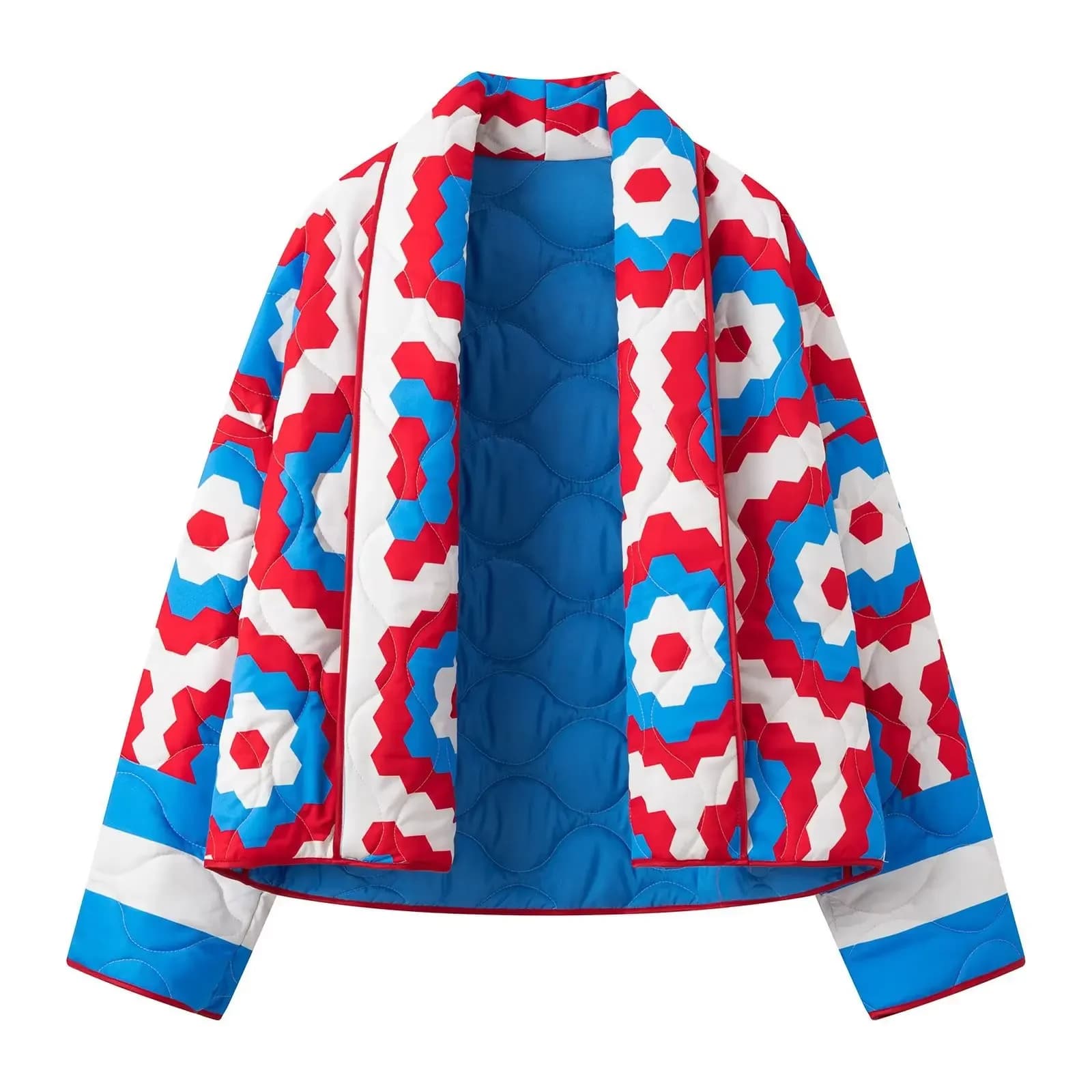 Veste à imprimé géométrique pour femme, Parka décontractée, Veste épissée, Kimono à revers vintage, 