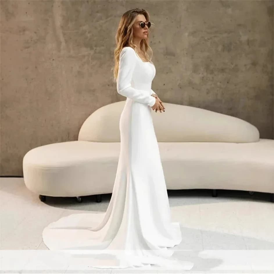 Robe de mariée en Satin à manches longues, avec nouveau encolure carrée, défilé de mode, Banquet, ju