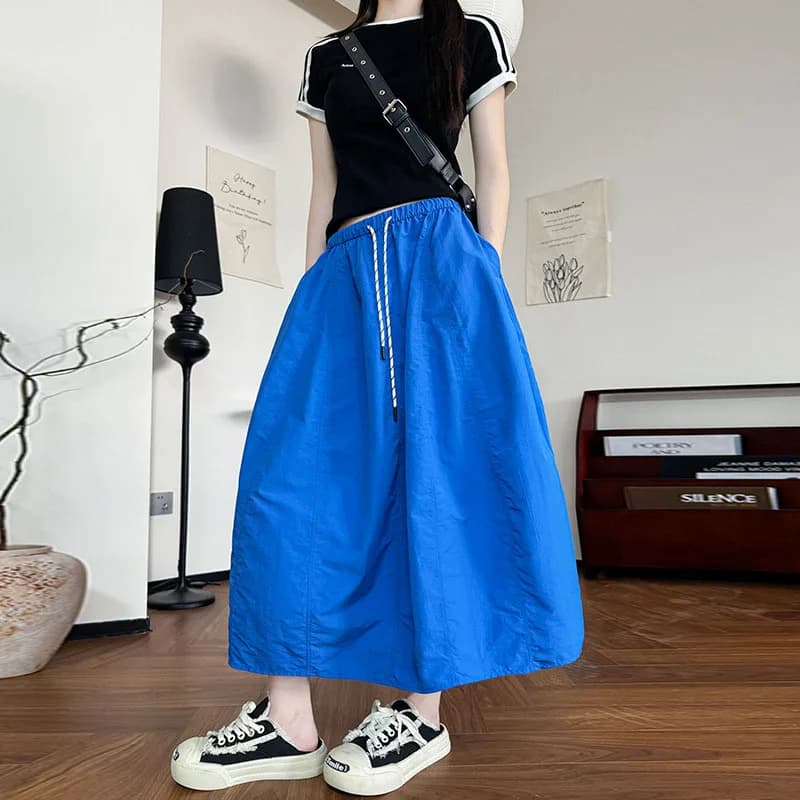 Harajuku – jupe Parachute ample pour femmes, Vintage, Streetwear, longue avec cordon de serrage, tai
