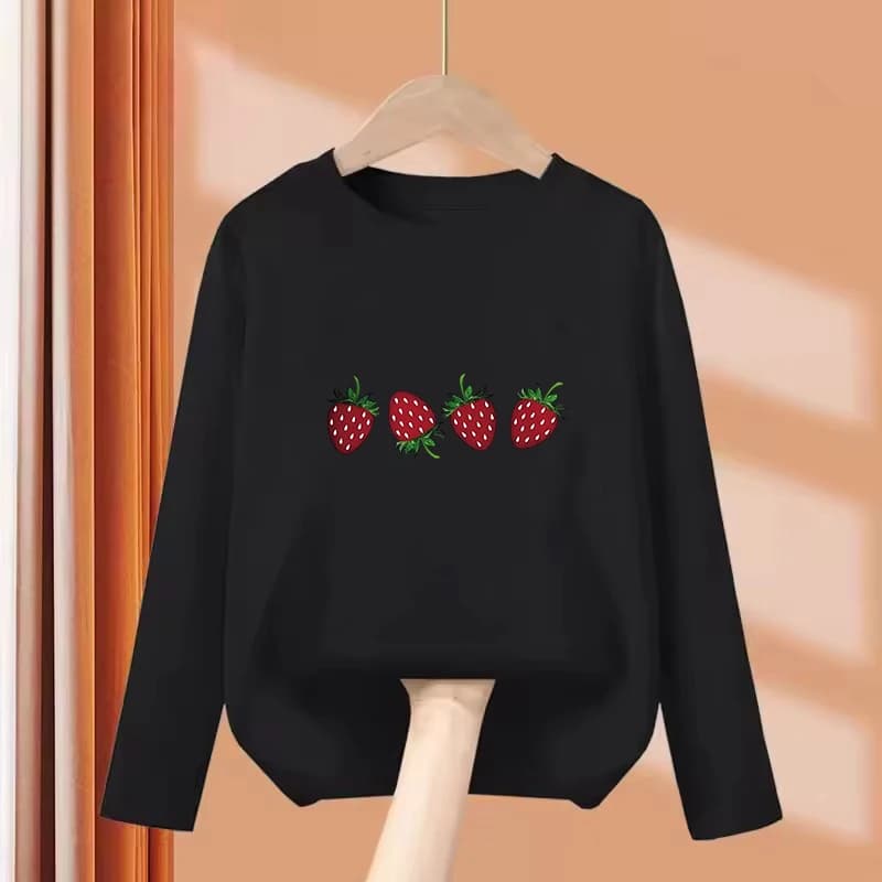 T-shirts à manches longues pour enfants, imprimés fraises, mode décontractée, pour filles, été et pr