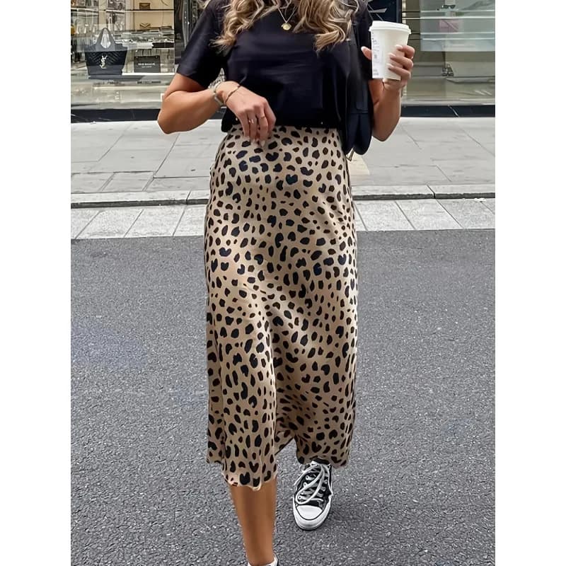 Jupe longue rétro en Satin léopard, taille haute, hanche, jupe élégante en queue de poisson pour fem