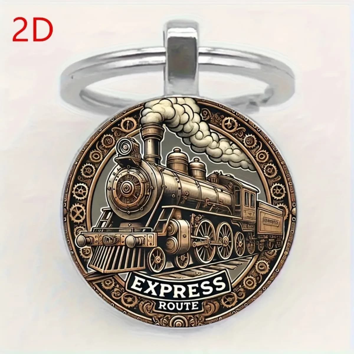 Porte-clés train vintage : Locomotive élégante en alliage de zinc avec détails ornés. Le cadeau idéa