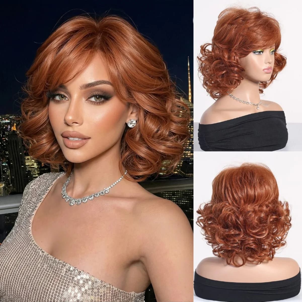 Perruque courte ondulée blond platine avec frange, en fibre synthétique résistante à la chaleur, pou