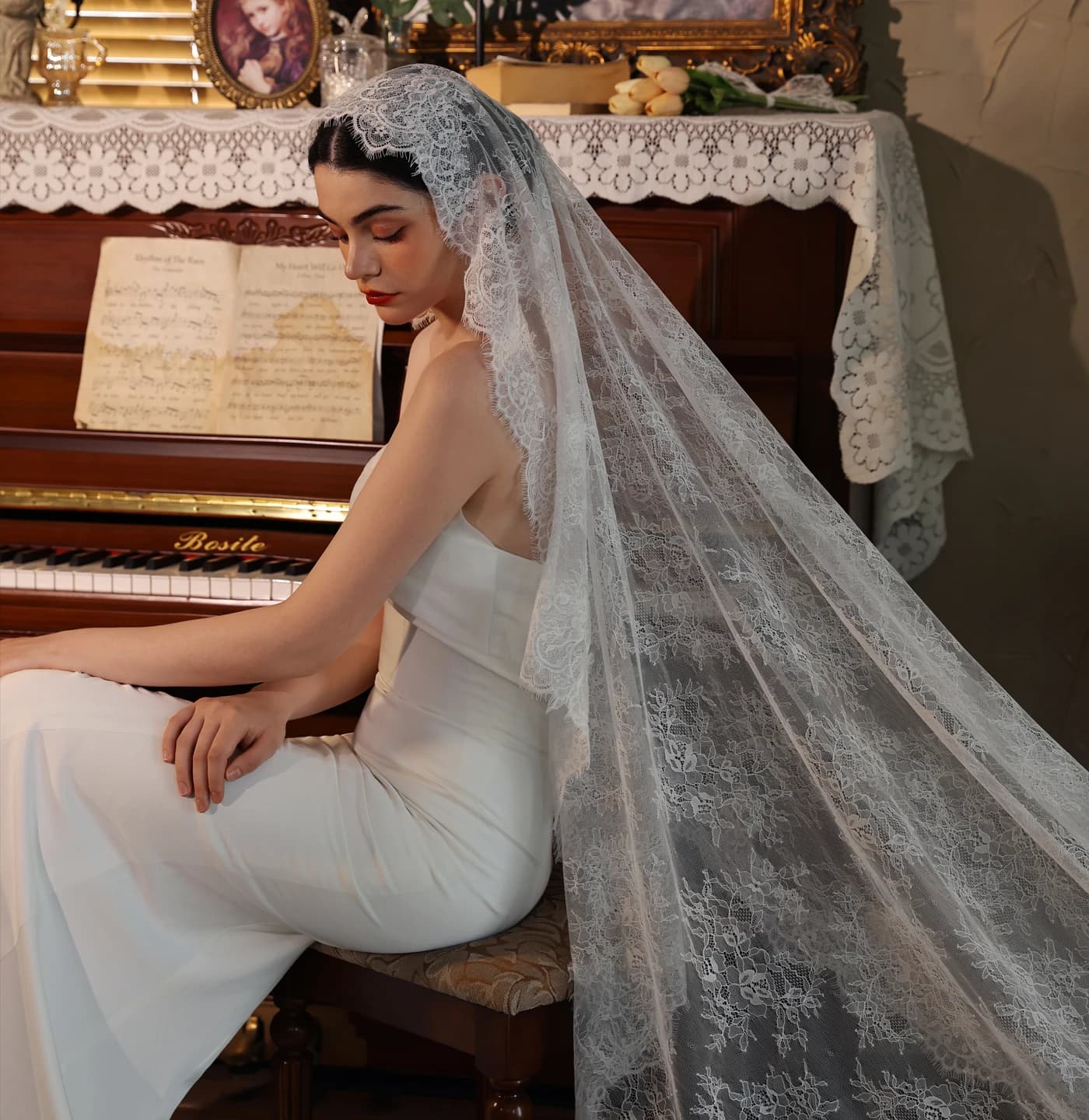 Voile de mariée long et luxueux V528, coiffe de fée à longue traîne, voile de mariage blanc en dente
