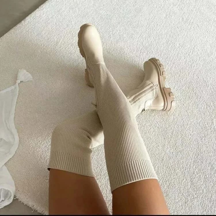 Cuissardes hautes de luxe pour femmes, bottes décontractées en peluche, au genou, de marque de styli