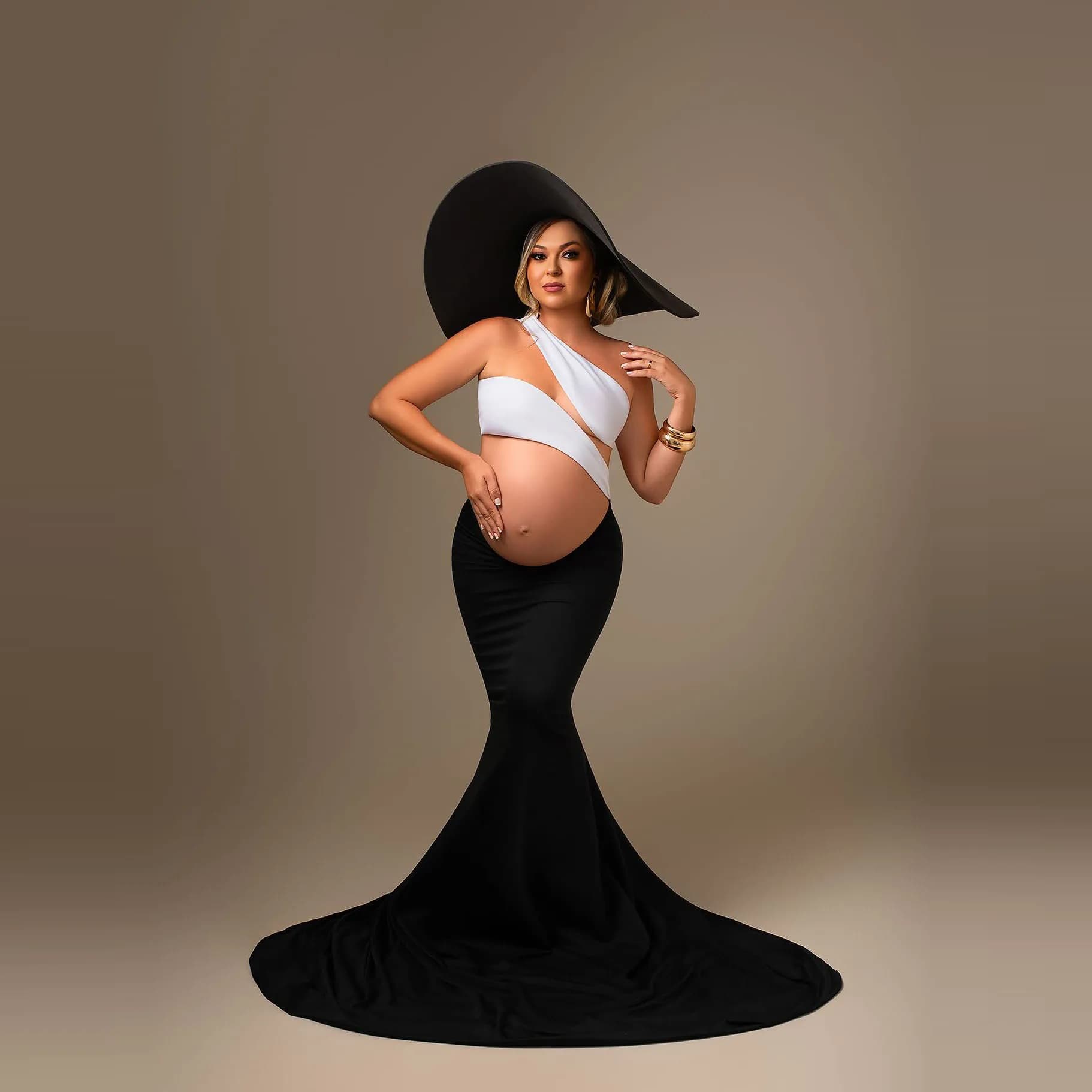 Jupe noire ajustée avec longue traîne pour femmes enceintes, jupes de photographie de maternité, gra