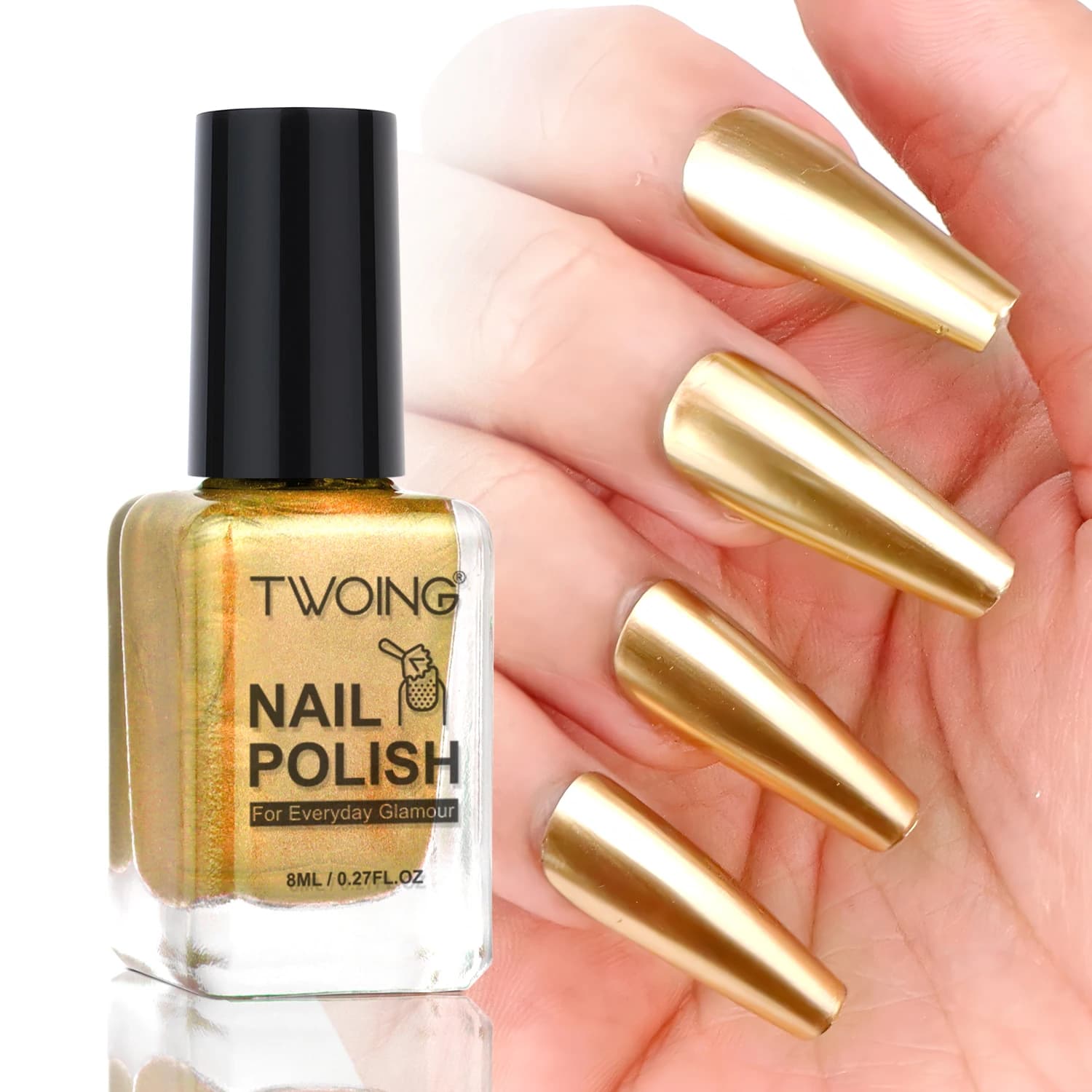 Vernis à ongles métallique doré, miroir en métal brillant, durable, haute brillance, laque pour manu