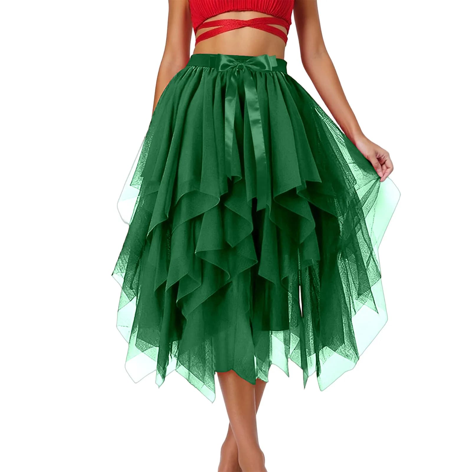 Jupes pour femmes taille haute, longues, évasées, style féerique, à superpositions, élégantes, à our