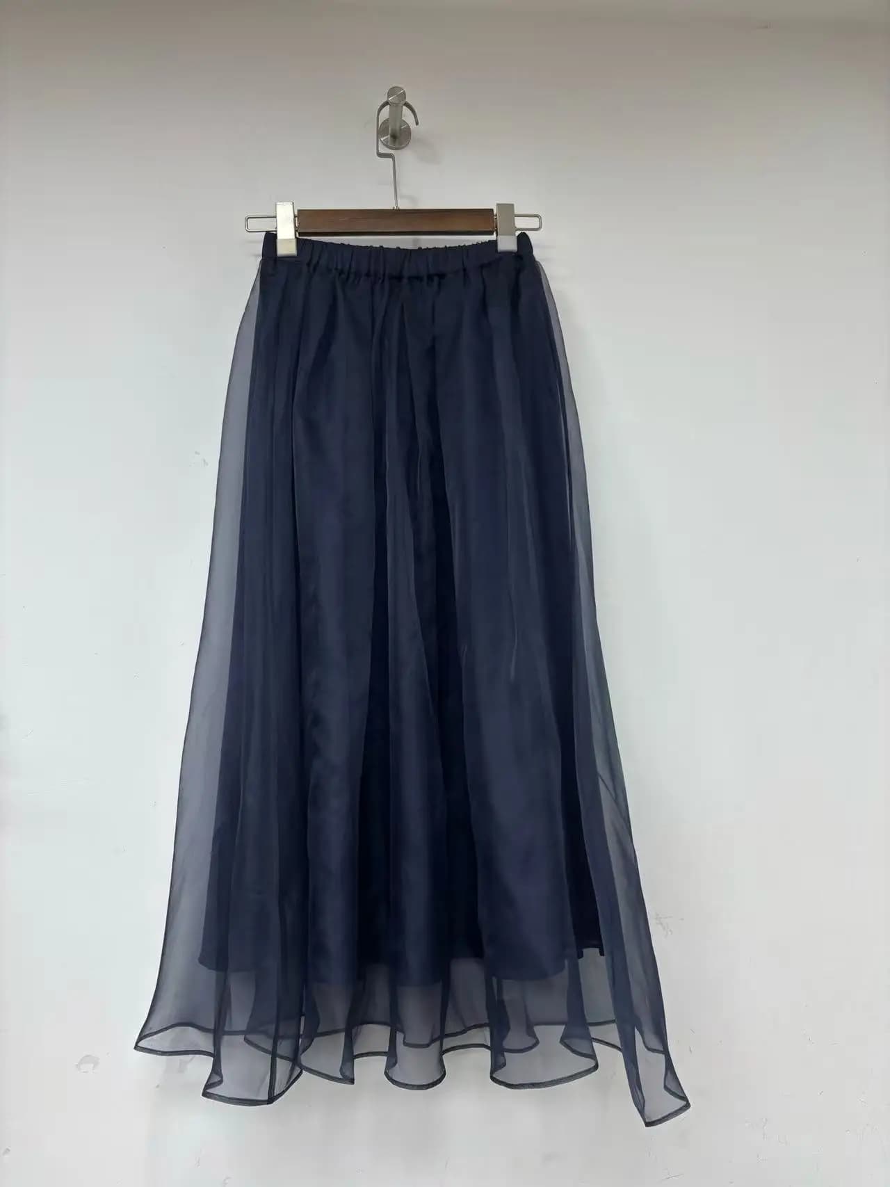 Jupe mi-longue en maille de soie bleu marine pour femme, taille haute élastique, nouvelle mode estiv