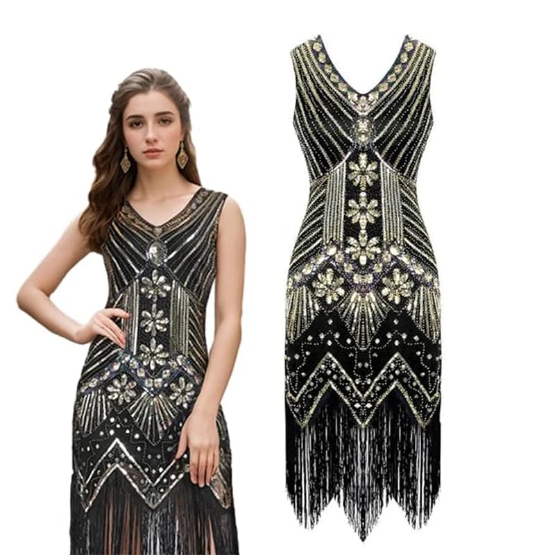 Robes à clapet des années 1920 pour femmes, robe Gatsby à franges et paillettes, accessoires des ann