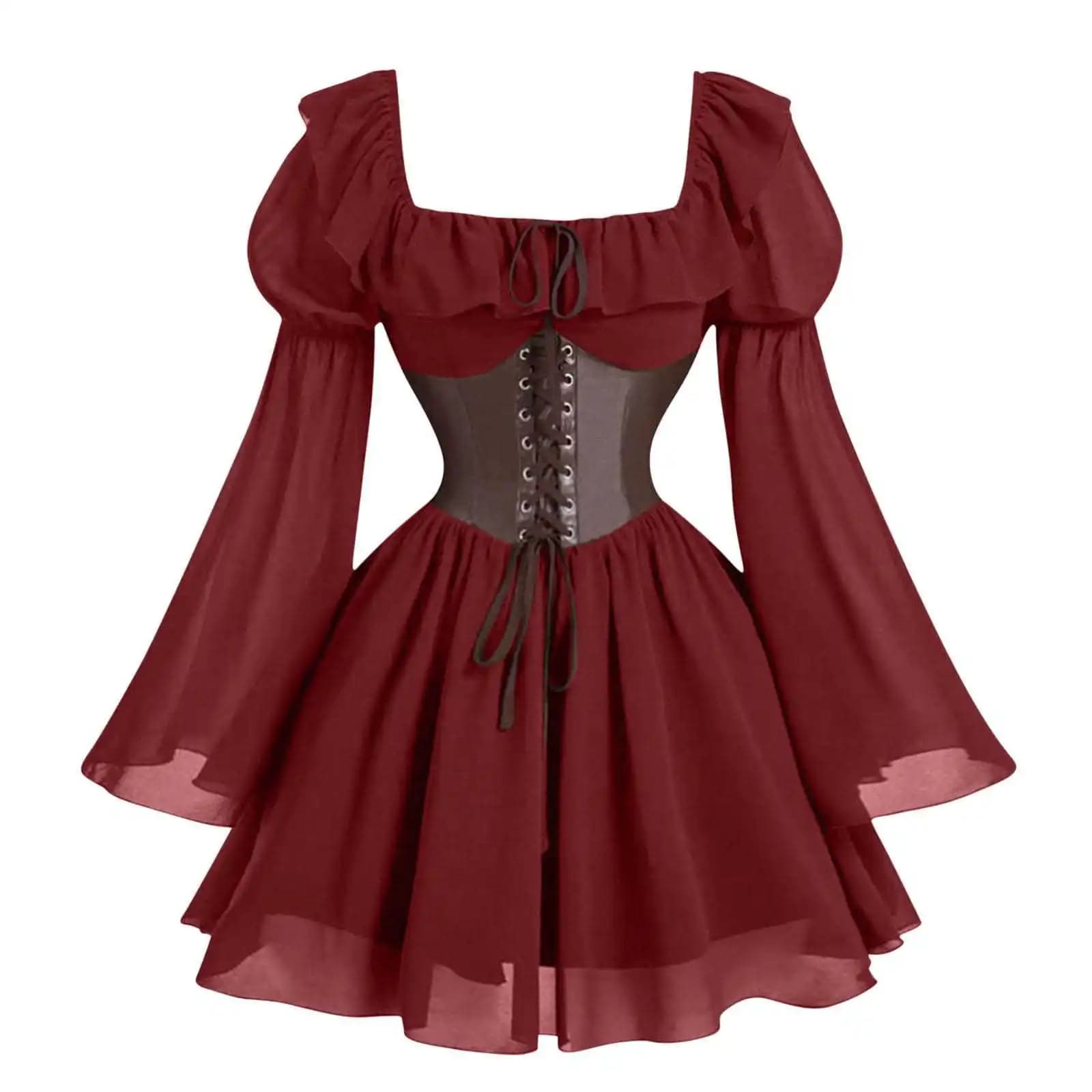 Robe longue à manches bouffantes pour femme, style Renaissance médiévale, pour Halloween, carnaval, 