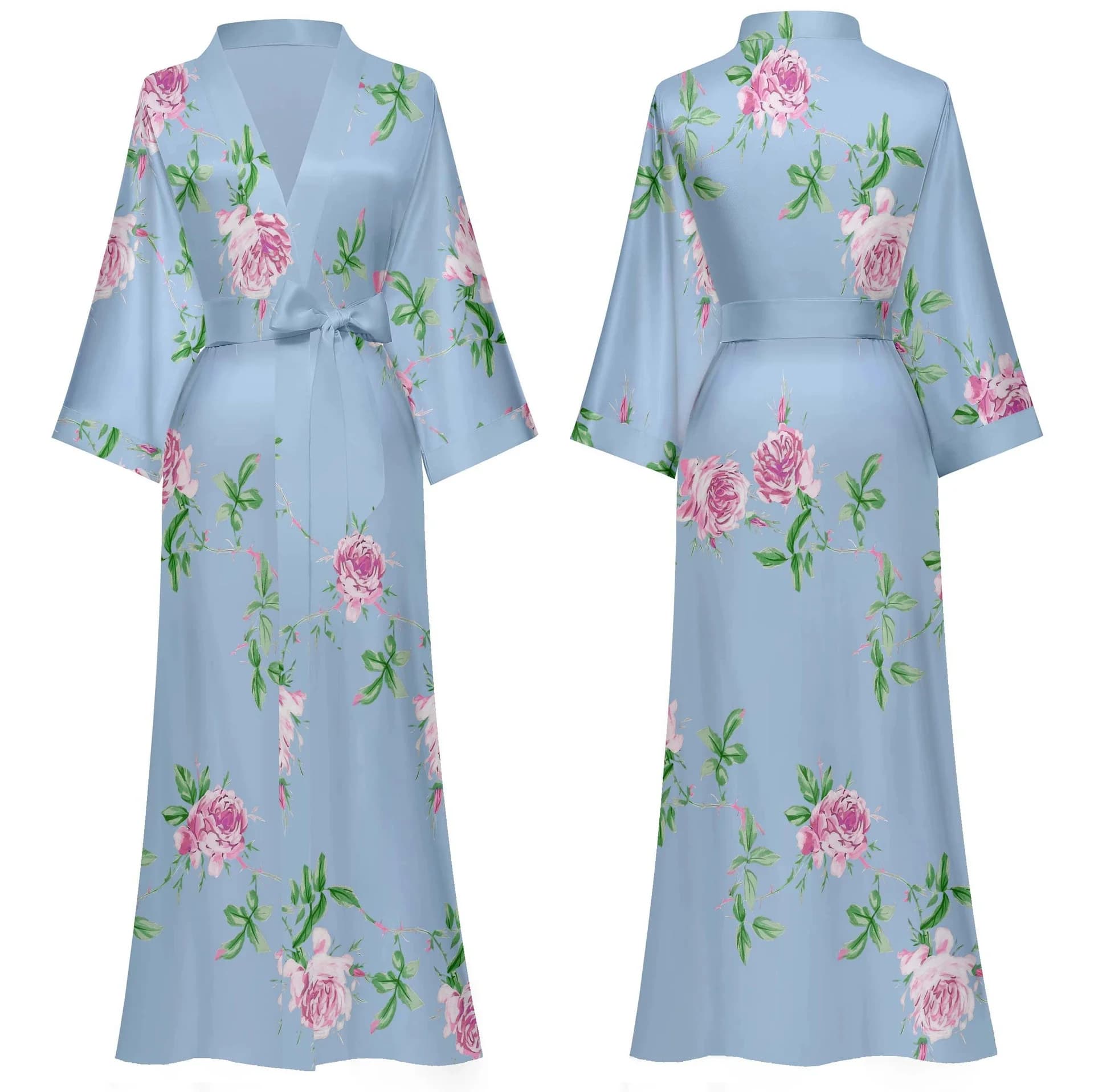 Robe longue en Satin pour femmes, imprimé floral, Kimono, Sexy, Lingerie intime, vêtements De maison