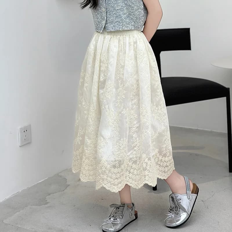 Mode enfant jupe longue en dentelle pour les filles âge 5 6 7 8 9 10 11 12 13 14 ans enfants adolesc