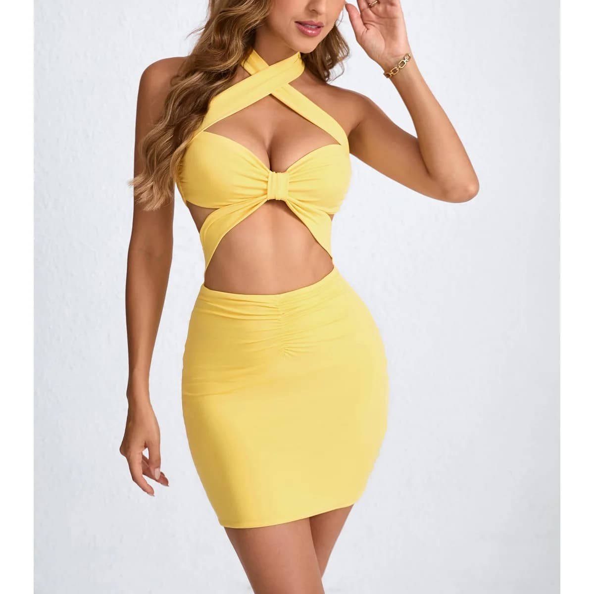 Nouvelle robe sexy moulante à col ajouré pour femme