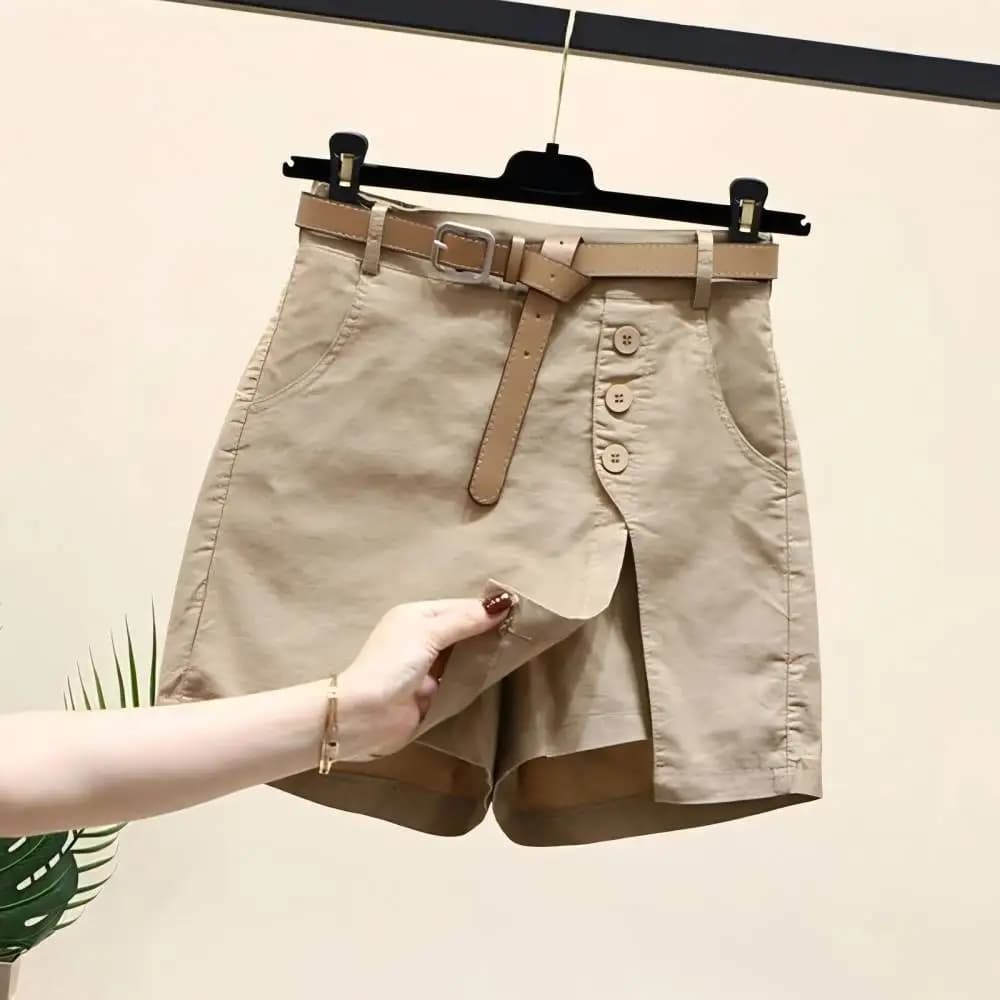 Short Chic pour femmes, ceinture coréenne, boutons solides, fente latérale, ligne a, jupes à la mode