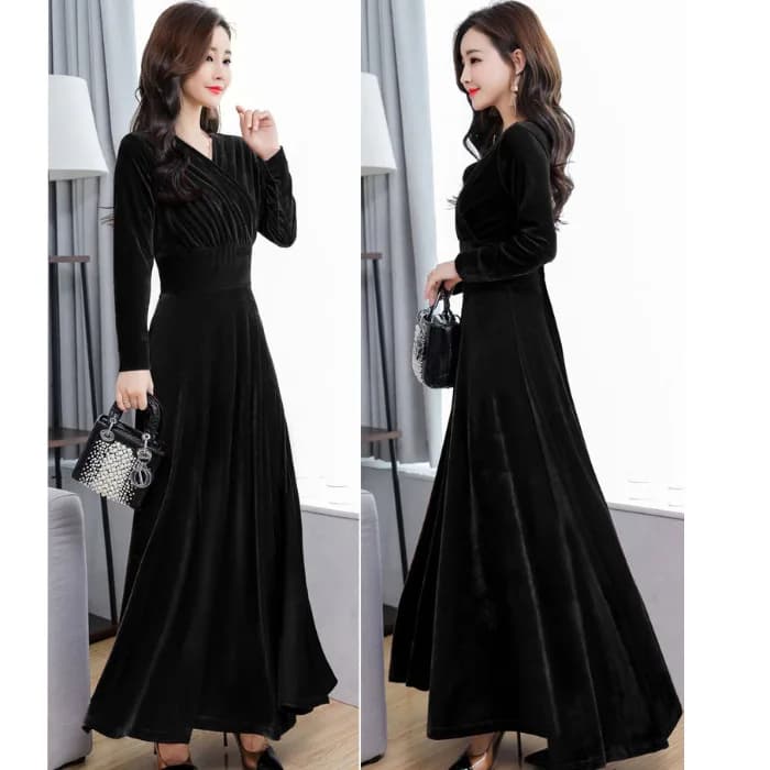 Robe en velours à manches longues pour femme, coupe ajustée, longueur midi, style automne, en velour