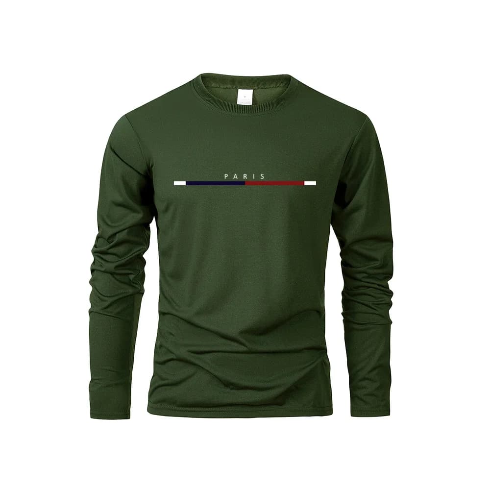 Hommes à manches longues t-shirts de PARIS impression couleur unie décontracté hauts automne haute q