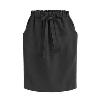 Jupe midi élégante en coton vert pour femme, style crayon de bureau, taille élastique avec détail nœ