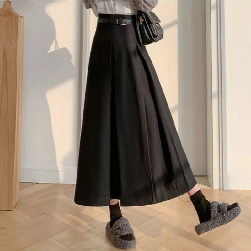 Jupe grise pour femme, nouvelle collection printemps, été et automne 2026, taille haute, coupe trapè