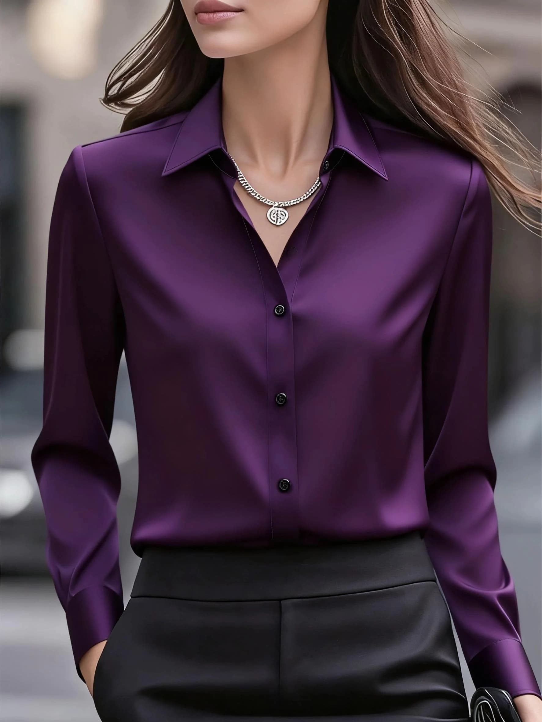Chemise élégante à manches longues pour femme, chemise classique à boutons sur le devant, adaptée à 