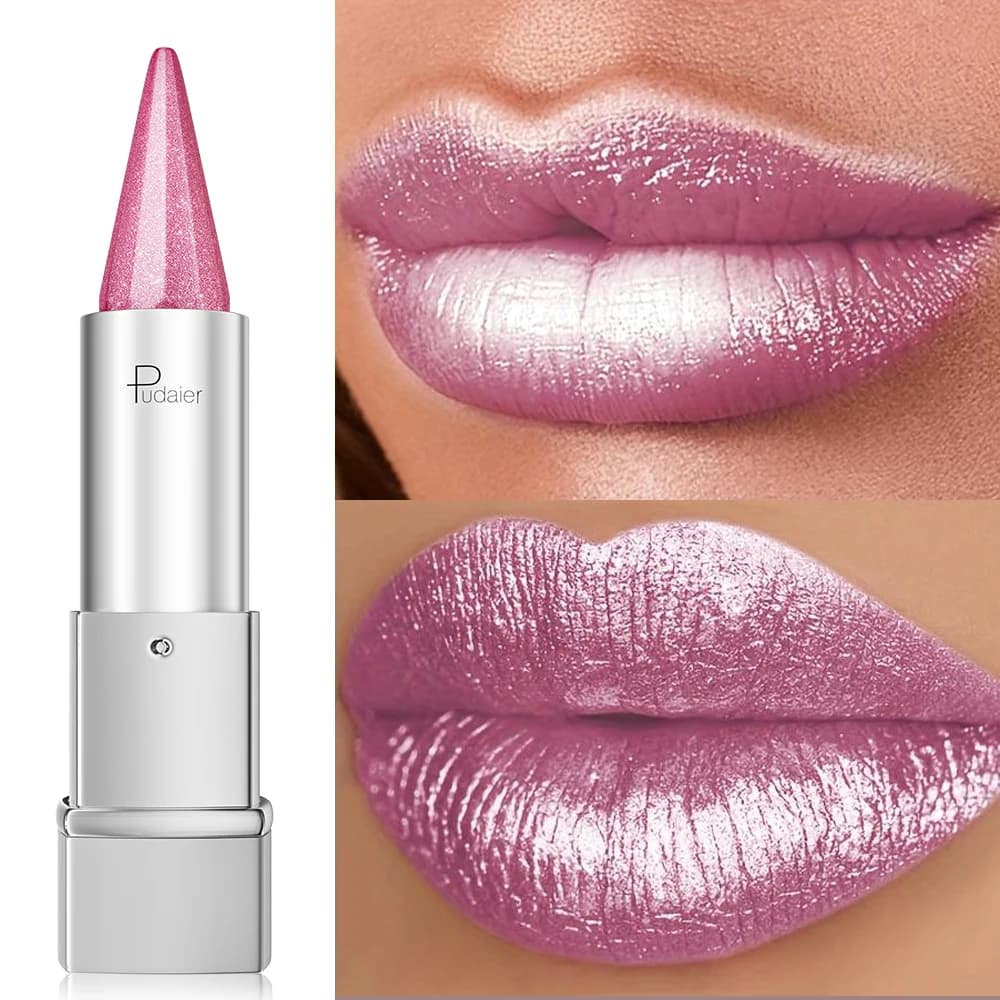 Rouge à lèvres Pearl Shimmer pour femmes, couleur métallique haute brillance, imperméable, anti-tach